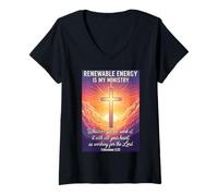 Femme L'énergie renouvelable chrétienne est Mon spécialiste du ministère Jésus T-Shirt avec Col en V