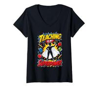 Femme l'enseignement est Mon Superpouvair Prof T-Shirt avec Col en V
