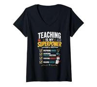 Femme l'enseignement est Mon Superpower Prof T-Shirt avec Col en V