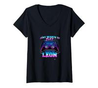 Femme Leon - Level UP avec Controller: Veut Juste Jouer T-Shirt avec Col en V