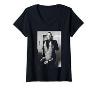 Femme Leonard Cohen Photo avec Lucca Joy Daughter par AJ Barratt T-Shirt avec Col en V