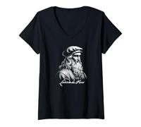 Femme Léonard de Vinci avec Signature T-Shirt avec Col en V