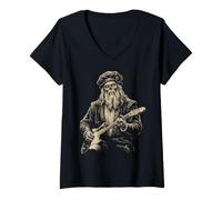 Femme Leonardo da Vinci Guitare Zombie Renaissance Italienne T-Shirt avec Col en V
