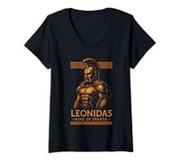 Femme Leonidas King of Sparta Warrior Passionné d'histoire T-Shirt avec Col en V