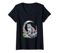 Femme Léopard des neiges de l'Himalaya - Souvenir des Amoureux des Chats Sauvages du Népal T-Shirt avec Col en V
