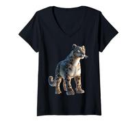 Femme Léopard des Neiges Panthère Fauve Grand Félin Léopards T-Shirt avec Col en V
