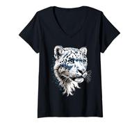 Femme Léopard des Neiges Panthère Fauve Grand Félin Léopards T-Shirt avec Col en V