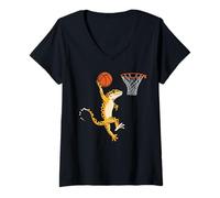 Femme Leopard Gecko Playing Sports Lizard & Reptiles Basketball T-Shirt avec Col en V