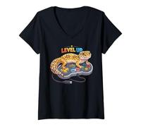 Femme Leopard Gecko Playing Video Game Lizard & Reptiles Gamers T-Shirt avec Col en V
