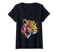 Femme Léopard Panthère Fauve Doux Grand Chat Panthère Léopards T-Shirt avec Col en V