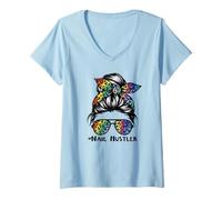 Femme Leopard Rainbow Nail Hustler Nail Tech Techniques Nail Boss T-Shirt avec Col en V