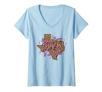 Femme Léopard Rose « She's from Texas I Can Tell » T-Shirt avec Col en V
