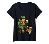 Femme Leprechaun de la Saint-Patrick avec bière, Chien Beagle Marchant T-Shirt avec Col en V