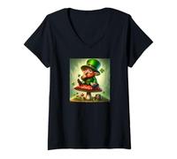 Femme Leprechaun Luck St Patricks Day Toadstool Irish Green T-Shirt avec Col en V