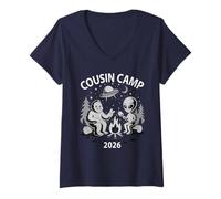 Femme L'équipage de croisière de la Famille Alien Bigfoot du Cute Cousin Camp 2026 T-Shirt avec Col en V