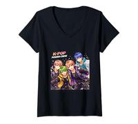 Femme L'équipe d'animation K-Pop Power Crew T-Shirt avec Col en V