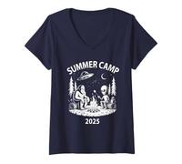 Femme L'équipe de Camping Alien Bigfoot Alien Bigfoot du Plus Mignon Camp d'été 2025 T-Shirt avec Col en V