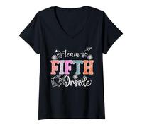 Femme L'équipe de cinquième année Joyeux premier jour d'école Retour à l'école T-Shirt avec Col en V