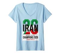 Femme L'équipe des 20 Champions d'Iran 2026 Melli 32N 53E Pride T-Shirt avec Col en V