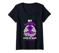 Femme Les Ailes de ma sœur Couvrent ma surdose Cardiaque T-Shirt avec Col en V
