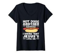 Femme Les amateurs de hot dogs sont une autre raison pour laquelle je sais que Jésus m'aime T-Shirt avec Col en V