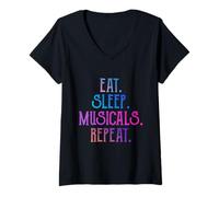 Femme Les Amateurs de théâtre Musical drôle mangent Dormir, comédies Musicales, Cadeaux répétitifs T-Shirt avec Col en V
