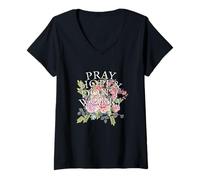 Femme Les amoureux de Jésus chrétien prient catholique et espoir et ne vous inquiétez pas T-Shirt avec Col en V