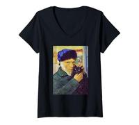 Femme Les Amoureux des Chats de Vang Gogh T-Shirt avec Col en V