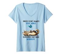 Femme Les anges n'ont pas toujours d'ailes, parfois ils ont des moustaches T-Shirt avec Col en V