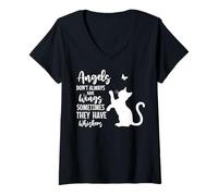 Femme Les Anges n'ont Pas Toujours d'ailes, Parfois Ils Ont des Moustaches T-Shirt avec Col en V