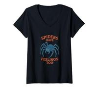 Femme Les araignées Ont des Sentiments trop Mignons, drôle, Sensibilisation à Halloween T-Shirt avec Col en V