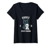 Femme Les Arts Martiaux du Panda Karaté T-Shirt avec Col en V