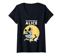 Femme Les Aventures d'Alice et du Lapin Blanc Monde Fantastique T-Shirt avec Col en V