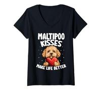 Femme Les Baisers de Maltipoo rendent la Vie Meilleure pour Les Amoureux des Chiens Maltipoo T-Shirt avec Col en V