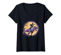 Femme Les balais sont pour Les Amateurs sorcière équitation Dinosaure sorcière Halloween T-Shirt avec Col en V