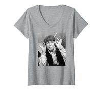 Femme Les Beatles Paul McCartney Une Dure journée et Nuit Tussauds 1964 T-Shirt avec Col en V