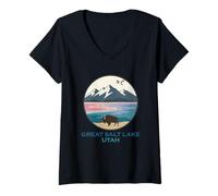 Femme Les Bisons et Les mouettes du Grand Lac Salé (Utah) (SLC) Water Wildlife T-Shirt avec Col en V