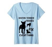 Femme Les Bisous de Boston Terrier réparent Tout Maman de Boston T-Shirt avec Col en V