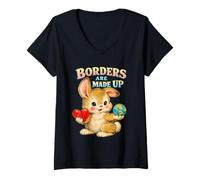 Femme Les Bordures sont composées d'un Joli Monde de Lapins et d'un Graphique en Forme de cœur T-Shirt avec Col en V