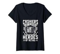 Femme Les caissiers sont Les héros méconnus de la Vente au détail T-Shirt avec Col en V