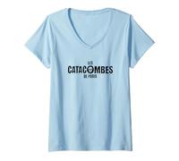 Femme Les Catacombes de Paris Crâne Imprimé Noir T-Shirt avec Col en V