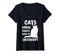 Femme Les Chats savent exactement Quand interrompre Le Chat drôle T-Shirt avec Col en V