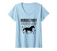 Femme Les Chevaux d'abord, Le Reste, Plus Tard, Le Cavalier, l'art équestre T-Shirt avec Col en V