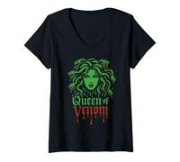 Femme Les Cheveux de Serpent de la mythologie Grecque de Méduse se transforment en Pierre Venin de Reine T-Shirt avec Col en V