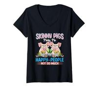 Femme Les cochons Maigres me rendent Les Gens Heureux, Pas Tellement T-Shirt avec Col en V