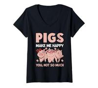 Femme Les cochons me rendent Heureuse, Pas Tant Que ça T-Shirt avec Col en V