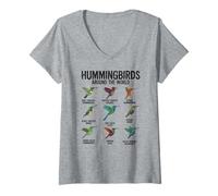 Femme Les colibris Autour du Monde Amoureux des Oiseaux T-Shirt avec Col en V