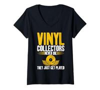 Femme Les collectionneurs de vinyles ne meurent jamais, Ils se Font Simplement Jouer T-Shirt avec Col en V