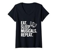 Femme Les comédies Musicales Eat Sleep se répètent T-Shirt avec Col en V