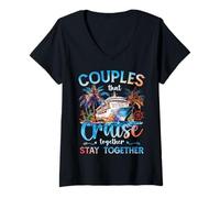 Femme Les Couples Qui croisent Ensemble restent Ensemble Croisière de Vacances T-Shirt avec Col en V
